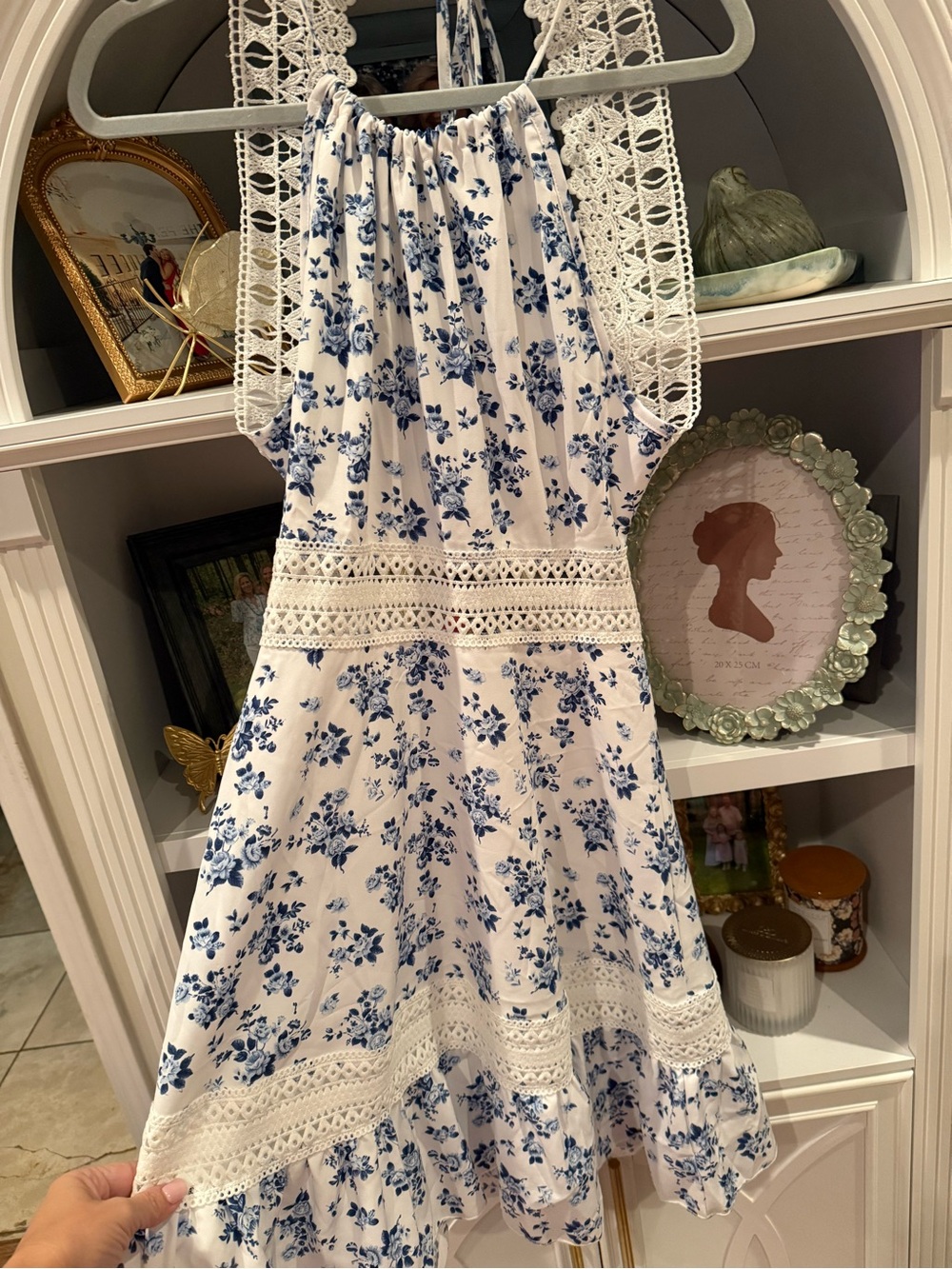 SHEIN White Mini Dress with Blue Floral Print
